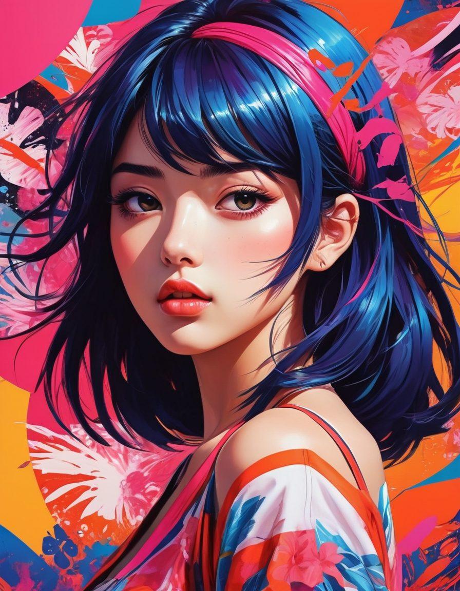 A vibrant collage of sensual anime characters blending seamlessly into graphic manga scenes, showcasing dynamic poses and expressive facial features. The background is a mesmerizing mix of neon colors and abstract patterns, symbolizing the diverse themes of adult animation. Integrate elements like stylized speech bubbles and artistic brush strokes to enhance the artistic feel. super-realistic. vibrant colors. dynamic composition.